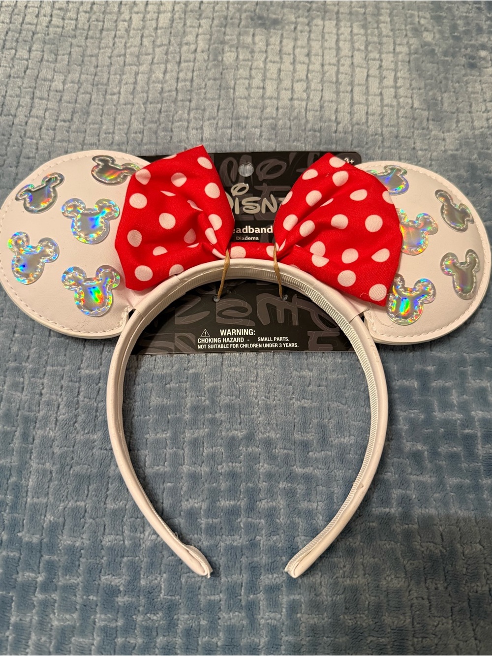 Disney White Minnie Mouse Ear Headband with Red Polka Dot Bow NWT